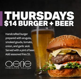 Burger & Beer Special at Aerie Lounge