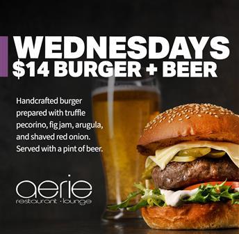 Burger & Beer Special at Aerie Lounge